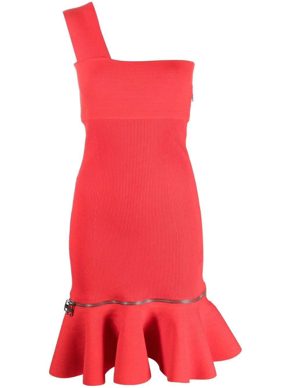 Alexander McQueen one-shoulder ruffle-hem dress