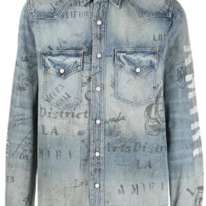 AMIRI  distressed logo print denim shirt