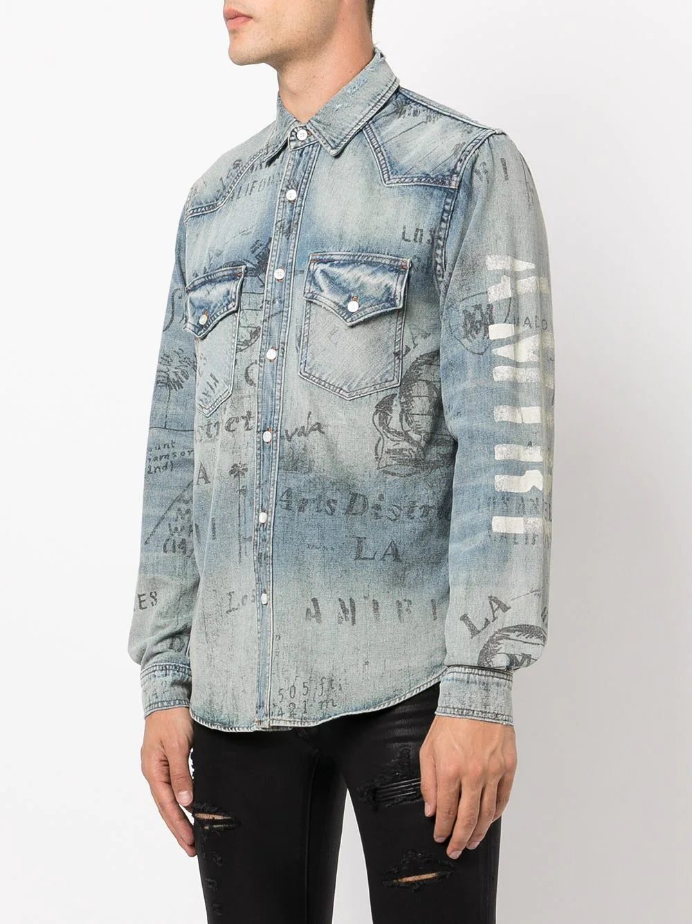 AMIRI distressed logo print denim shirt - Image 2