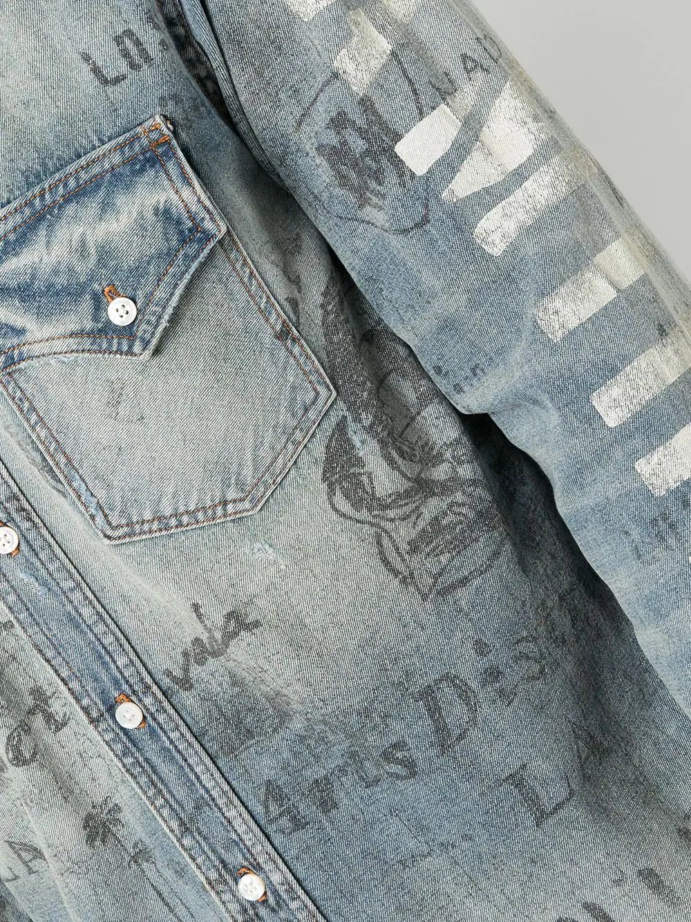 AMIRI distressed logo print denim shirt - Image 4