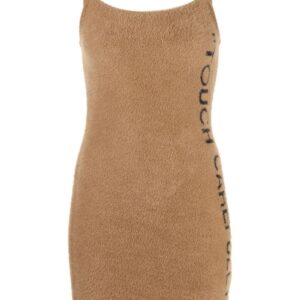 Off-White slogan detail fuzzy mini dress