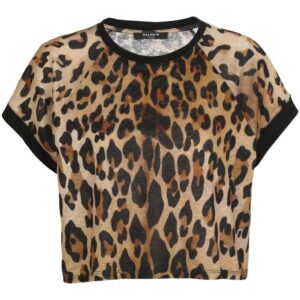 Balmain  leopard-print cropped T-shirt