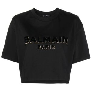 Balmain  logo-print cropped T-shirt