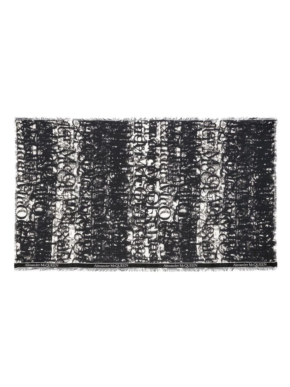 Alexander McQueen abstract-print frayed-trim scarf