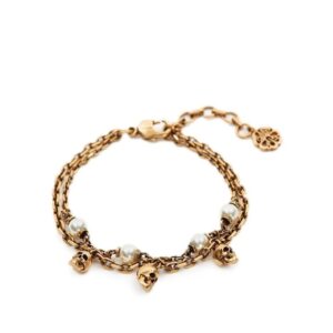 Alexander McQueen  pearl skull double-chain bracelet