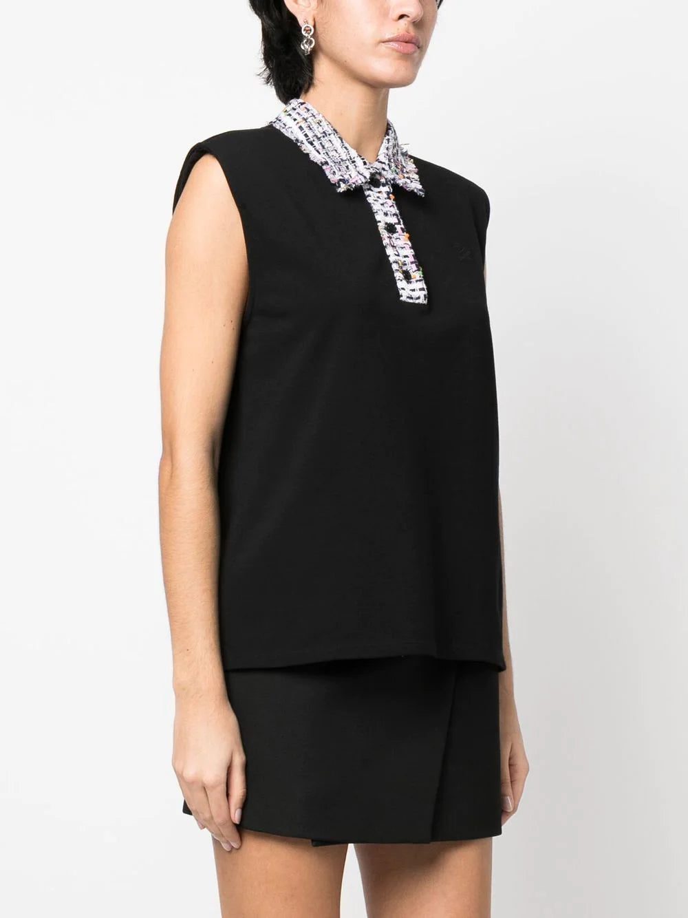 Karl Lagerfeld bouclé-collar sleeveless polo top - Image 3