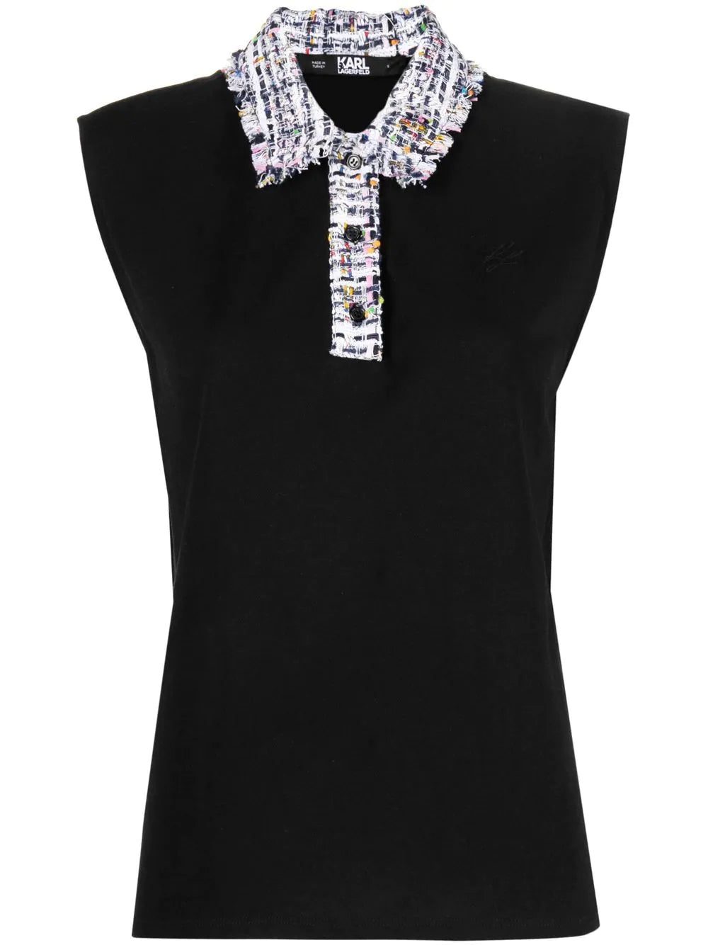 Karl Lagerfeld bouclé-collar sleeveless polo top