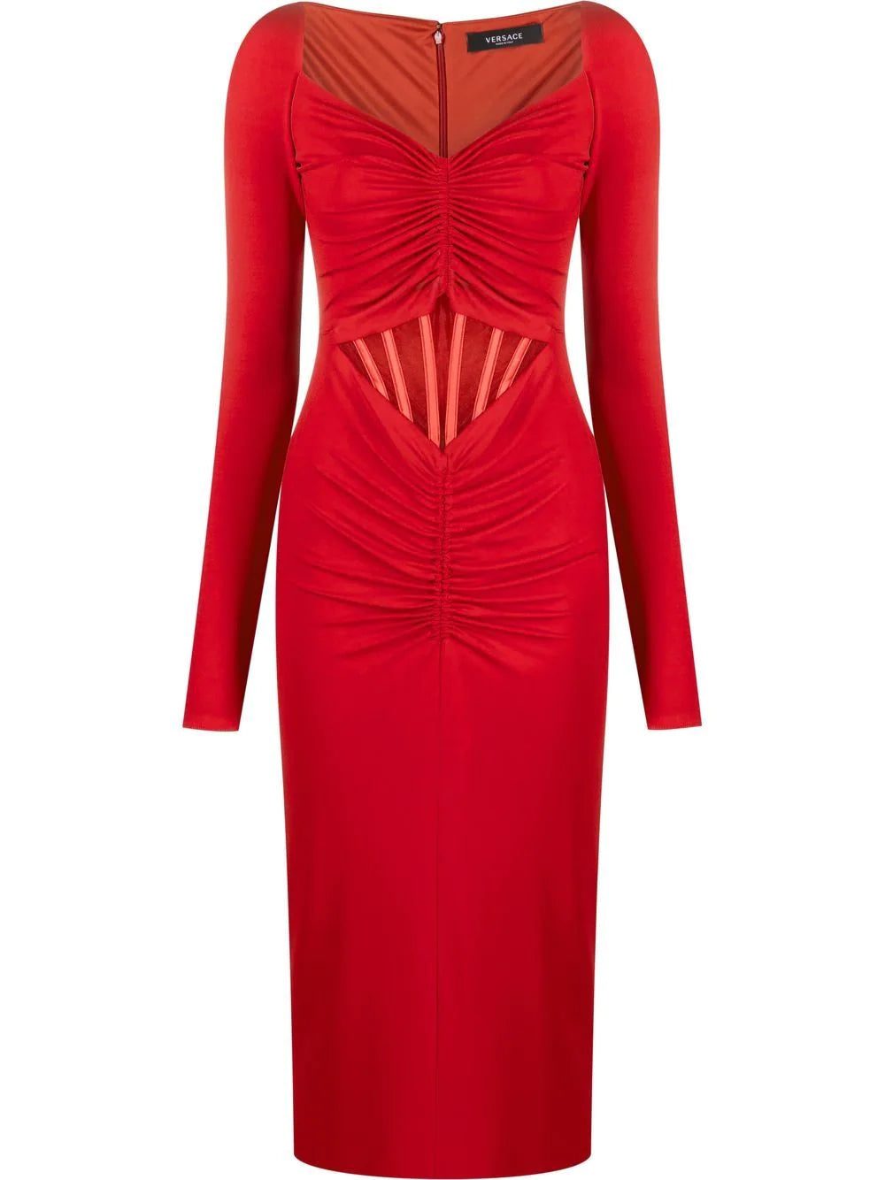 Versace gathered-detail long-sleeve dress