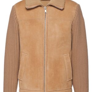 Prada  logo-patch shearling zip-up jacket