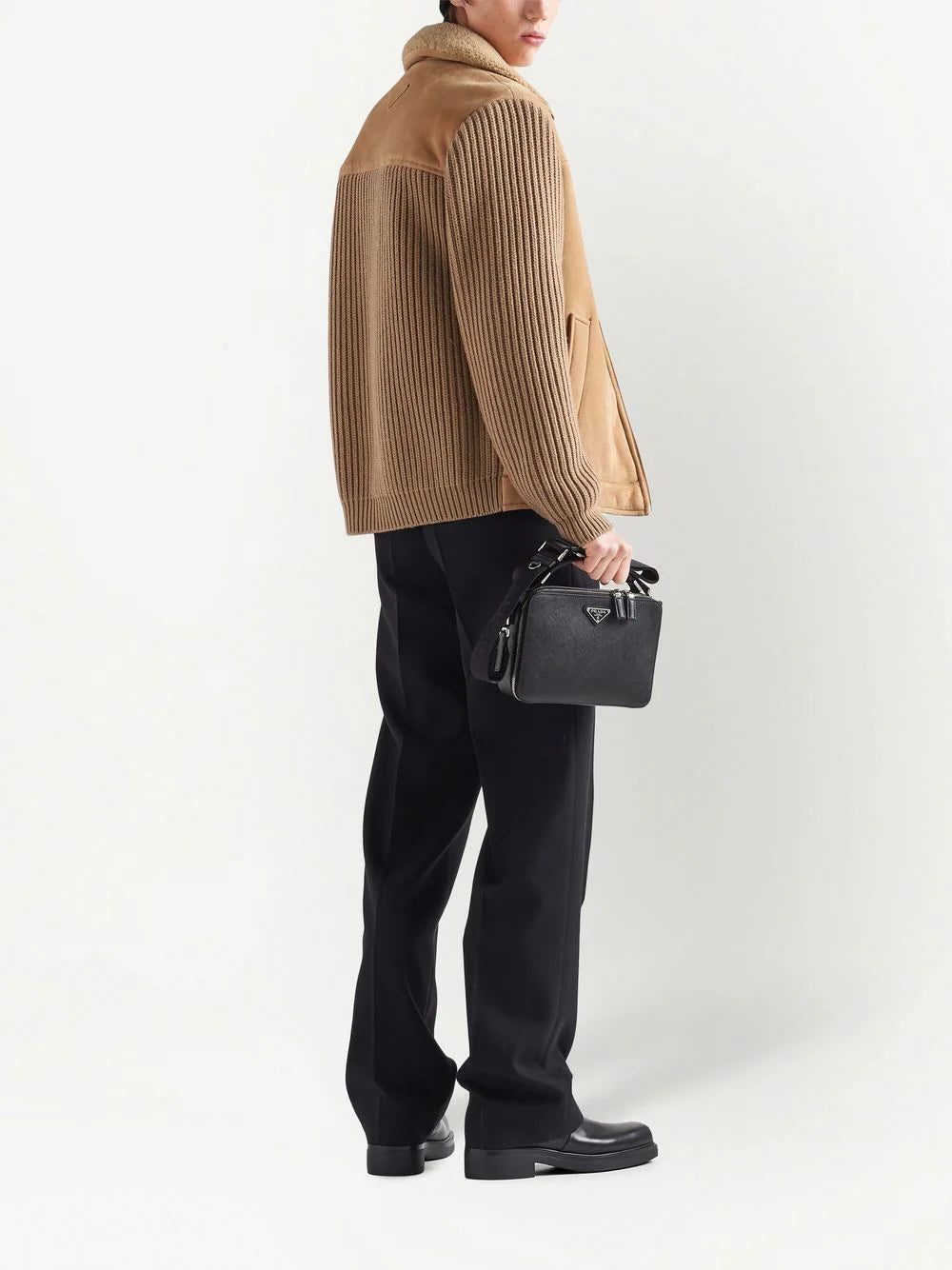 Prada logo-patch shearling zip-up jacket - Image 3