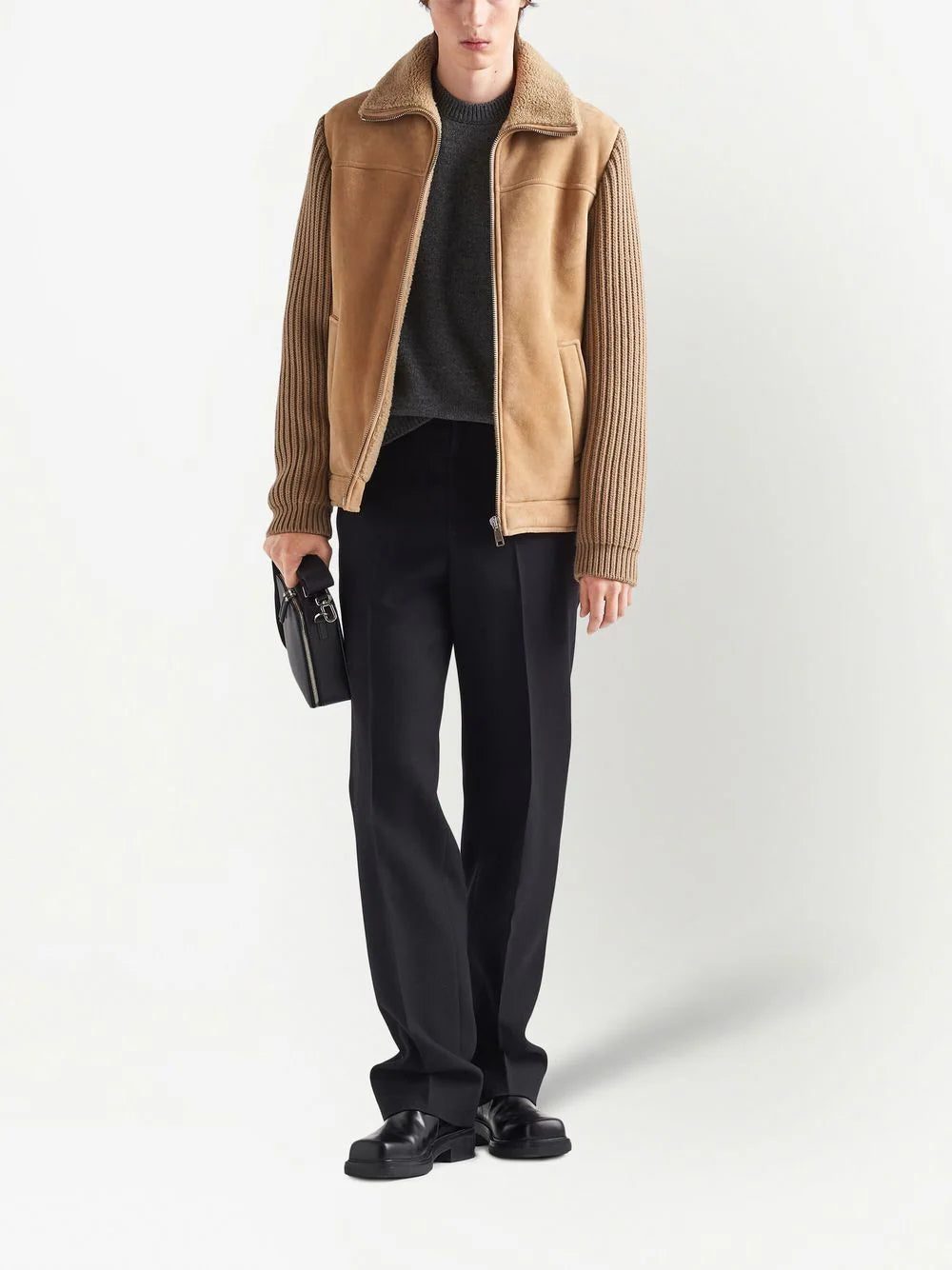 Prada logo-patch shearling zip-up jacket - Image 2