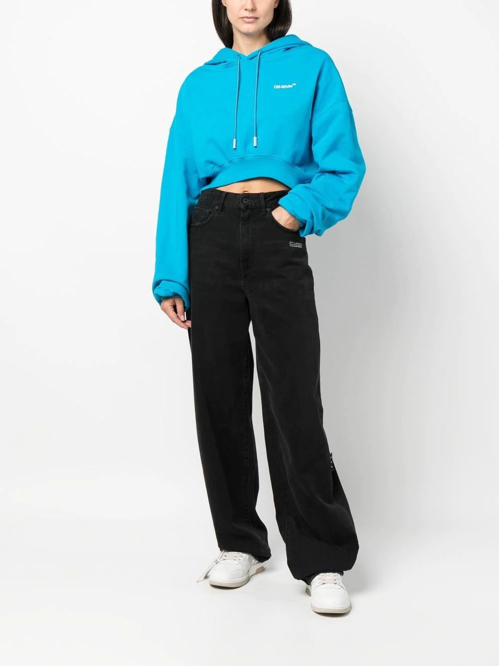Off-White cropped logo-print hoodie - Image 2