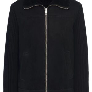Prada  logo-patch shearling zip-up jacket