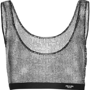 Prada rhinestone-embellished mesh crop top