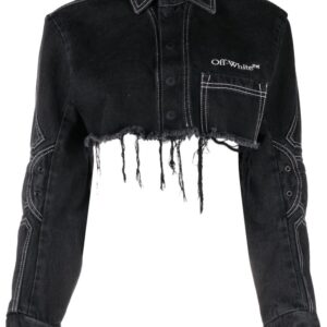 Off-White  logo-embroidered cropped denim jacket