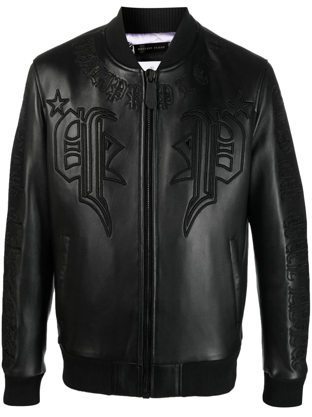 Philipp Plein leather bomber jacket