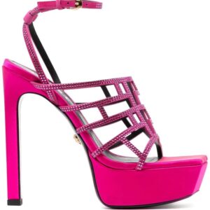 Versace  Greca Maze 140mm crystal leather platform sandals