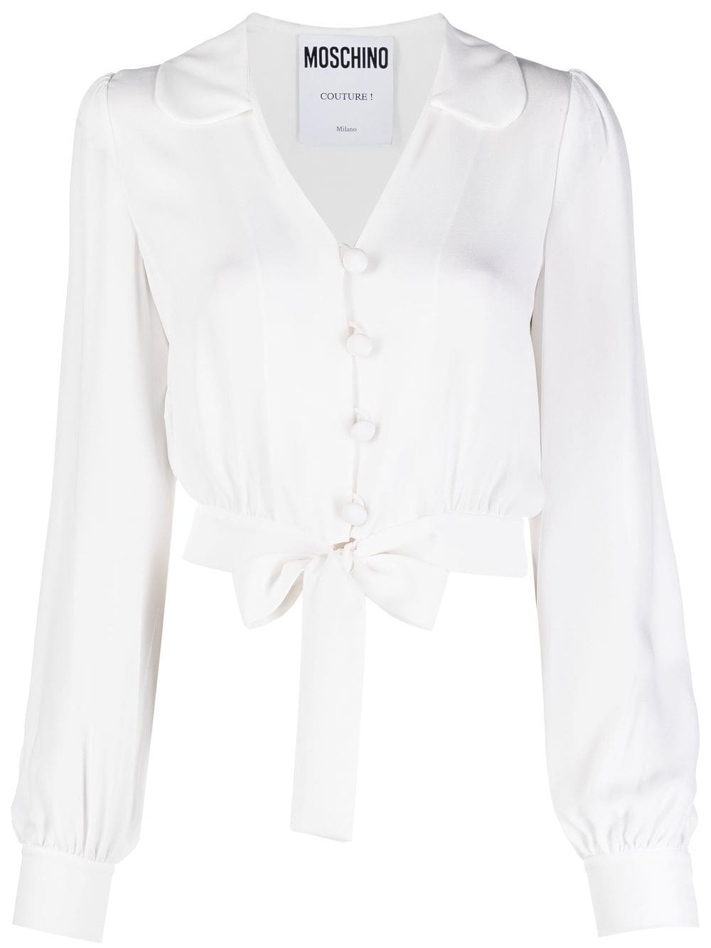 Moschino cropped tied-hem silk blouse