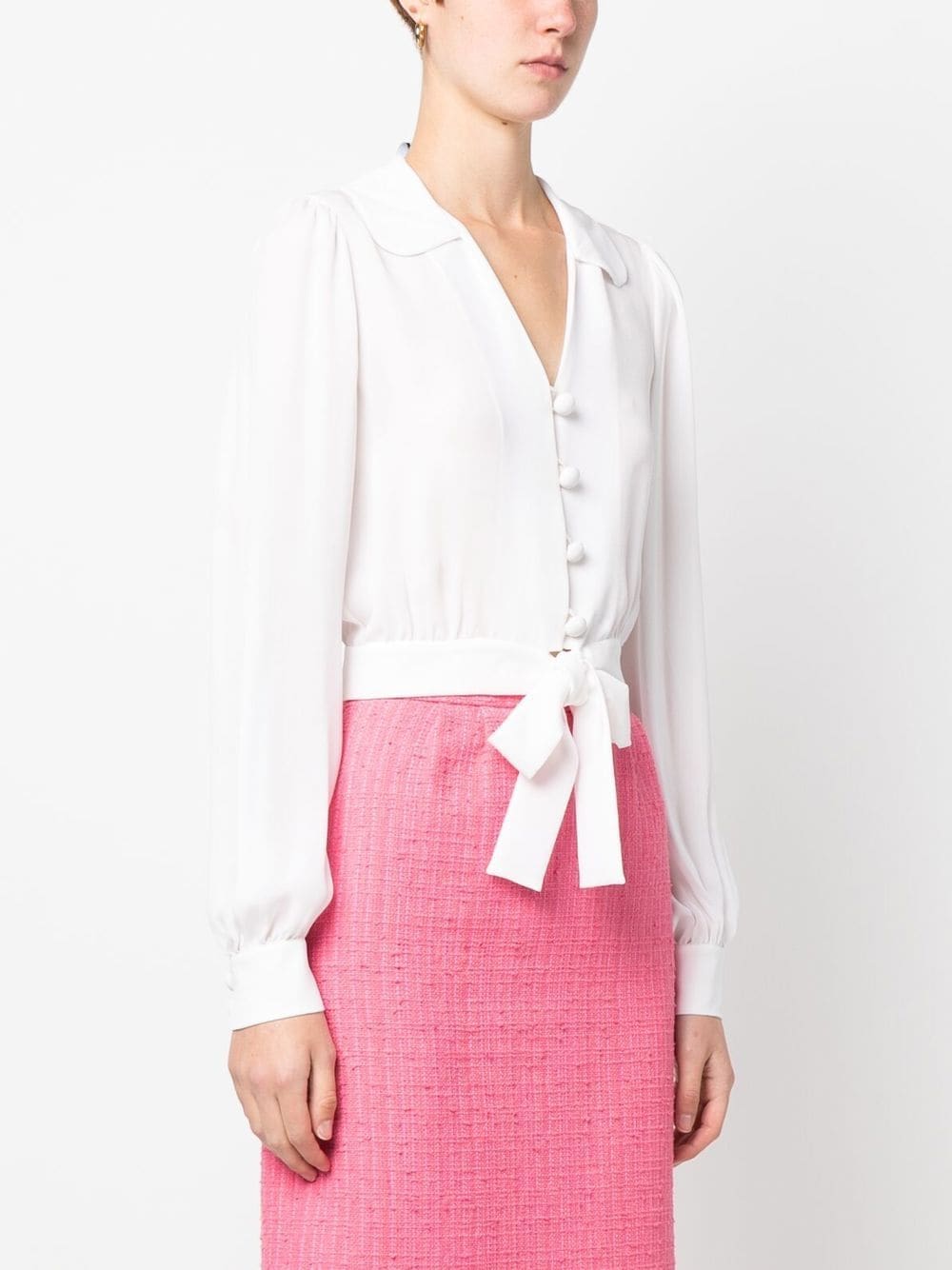 Moschino cropped tied-hem silk blouse - Image 3