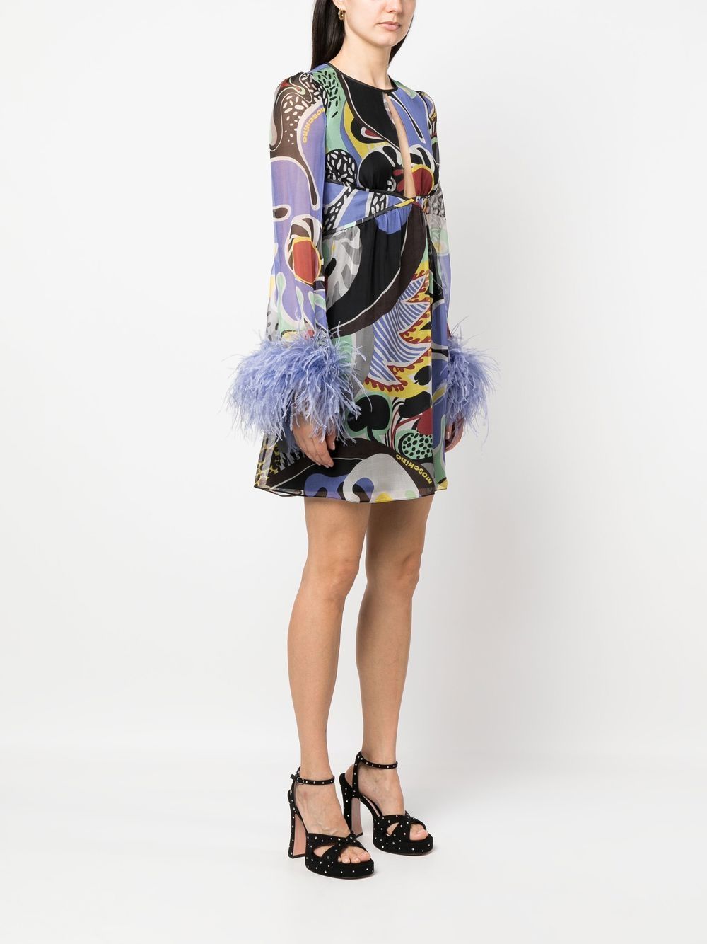 Moschino feather-trim psychedelic print dress - Image 3