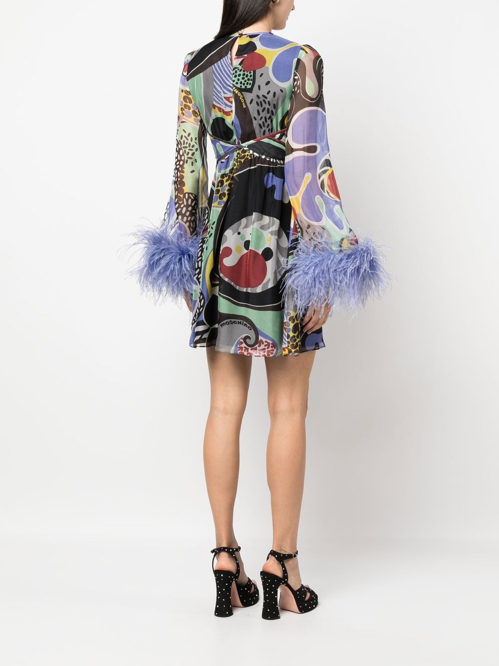 Moschino feather-trim psychedelic print dress - Image 4
