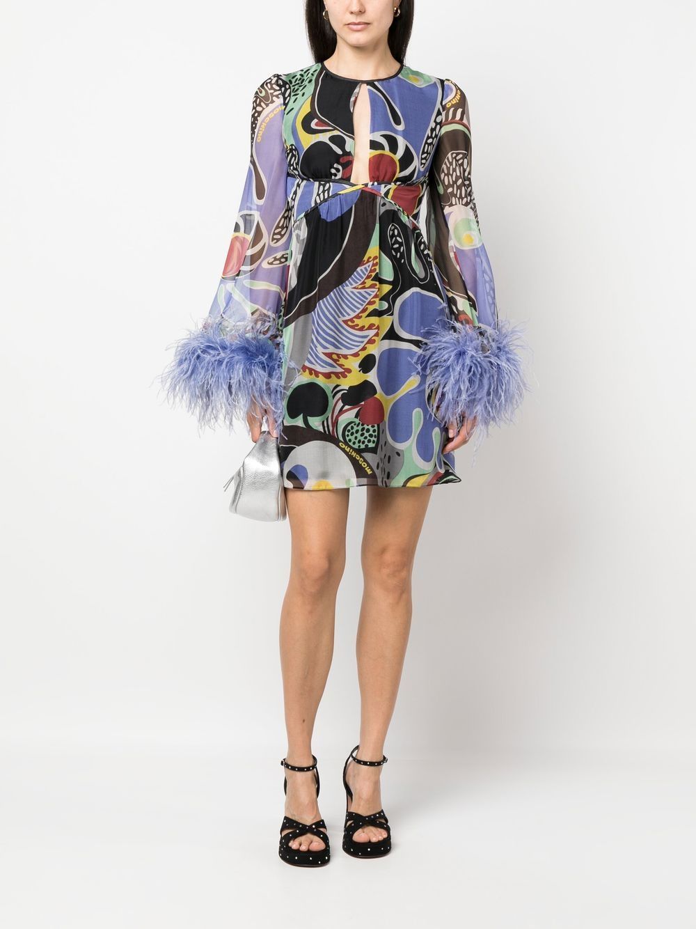 Moschino feather-trim psychedelic print dress - Image 2