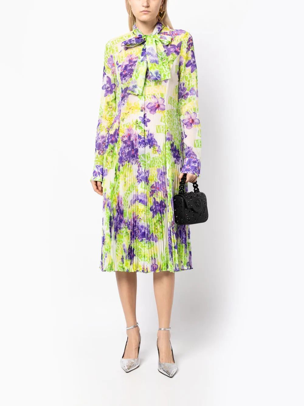 Versace floral-print plissé midi dress - Image 2