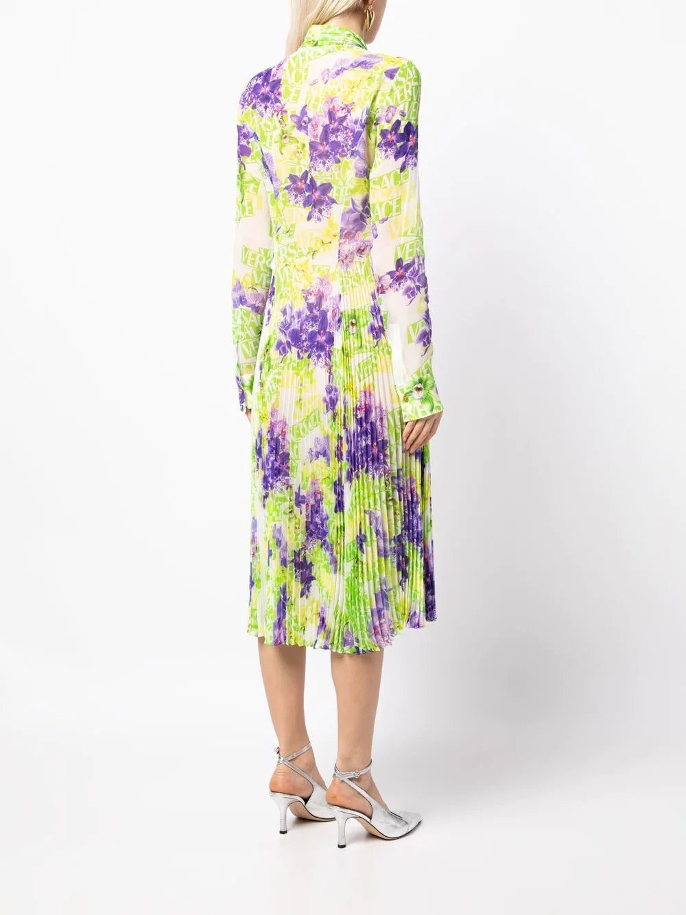 Versace floral-print plissé midi dress - Image 4