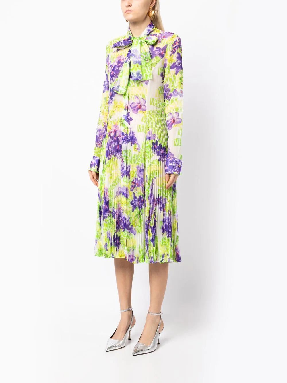 Versace floral-print plissé midi dress - Image 3