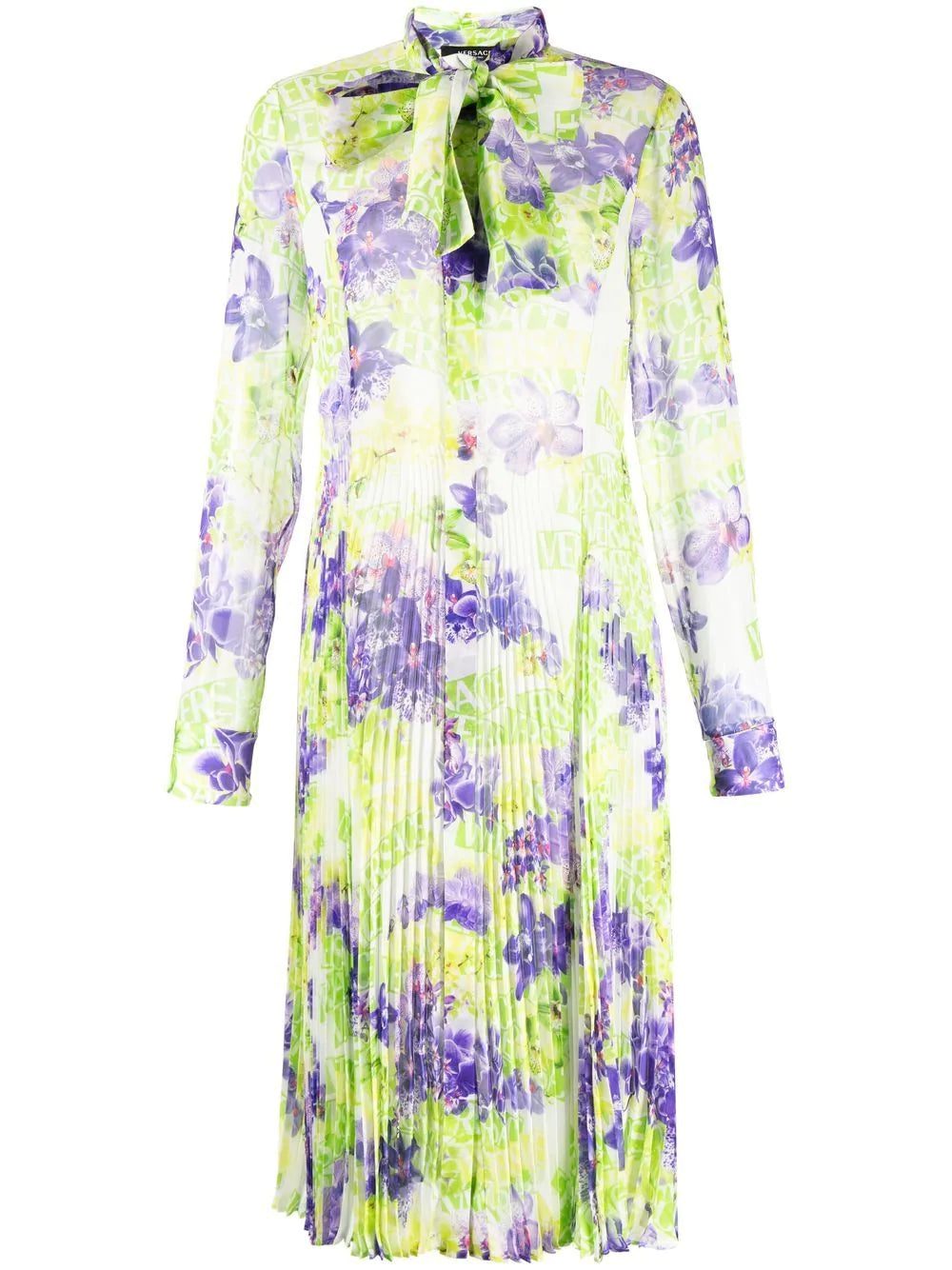 Versace floral-print plissé midi dress