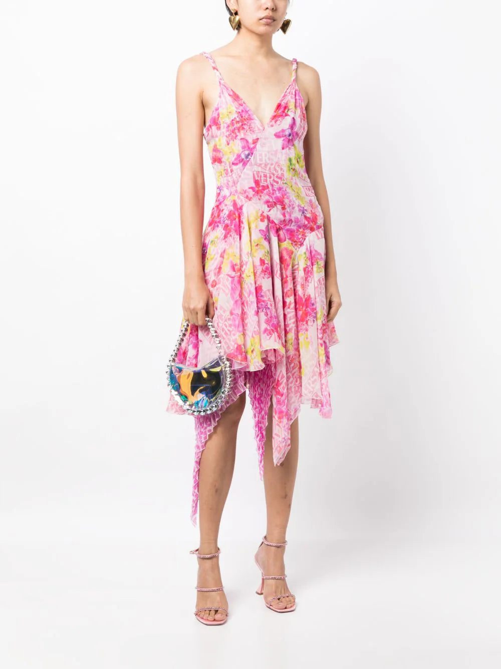 Versace Orchid-print asymmetric silk blouse - Image 2