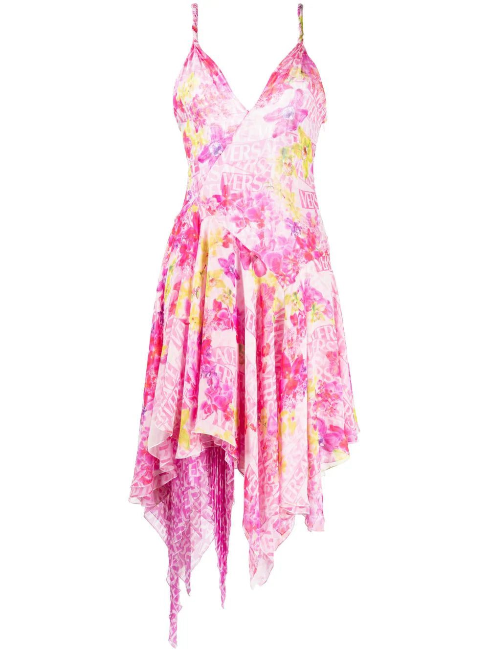 Versace Orchid-print asymmetric silk blouse