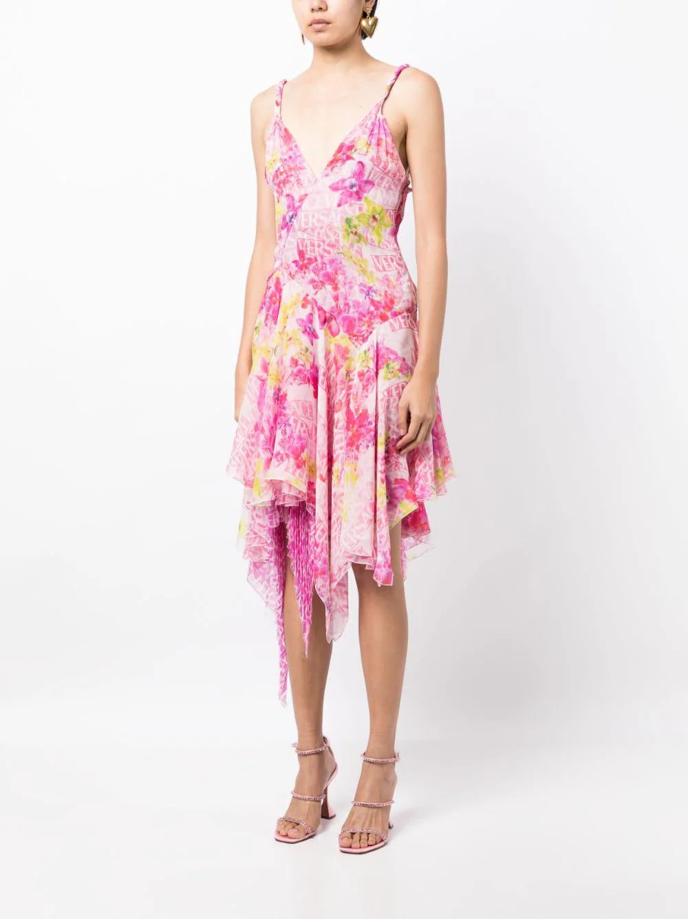 Versace Orchid-print asymmetric silk blouse - Image 3