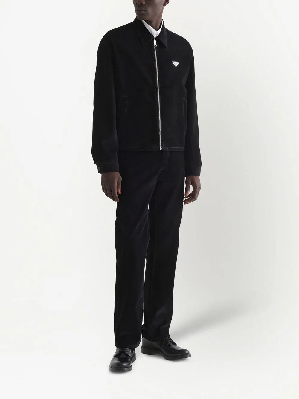 Prada triangle-logo velvet blouson jacket - Image 2