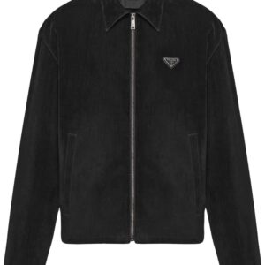 Prada  logo plaque velvet bomber jacket