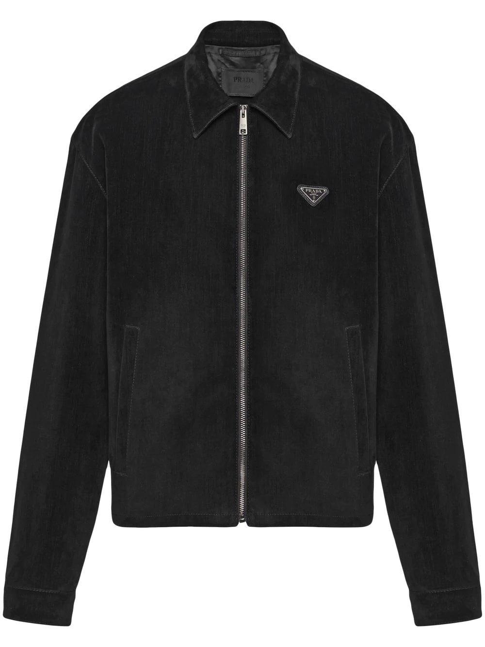 Prada logo plaque velvet bomber jacket