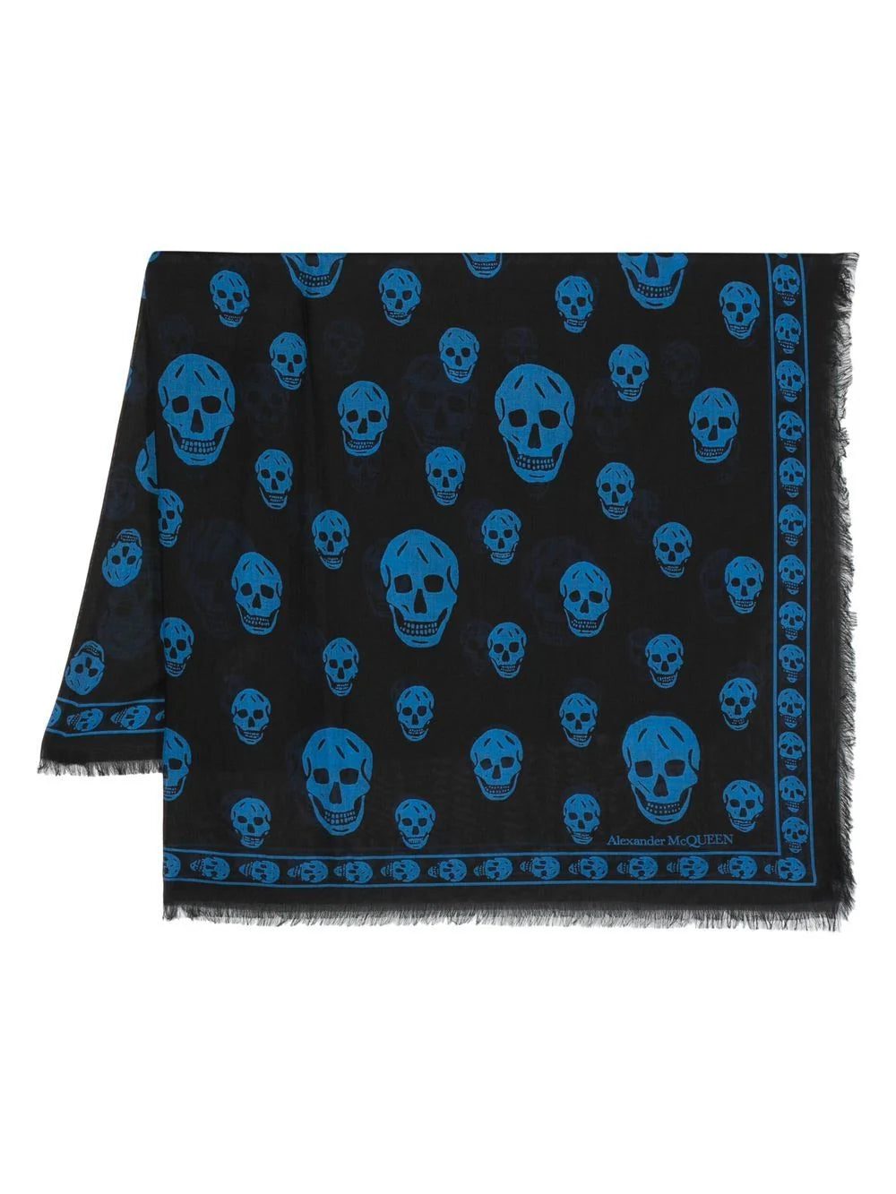 Alexander McQueen skull-print frayed-edge scarf