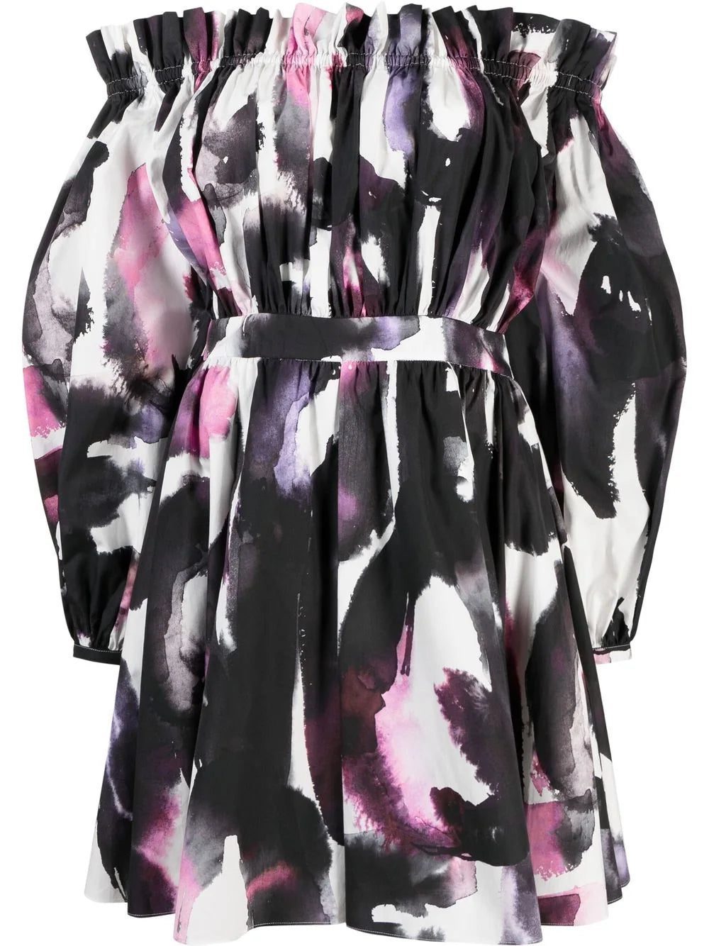 Alexander McQueen off-shoulder abstract-print minidress