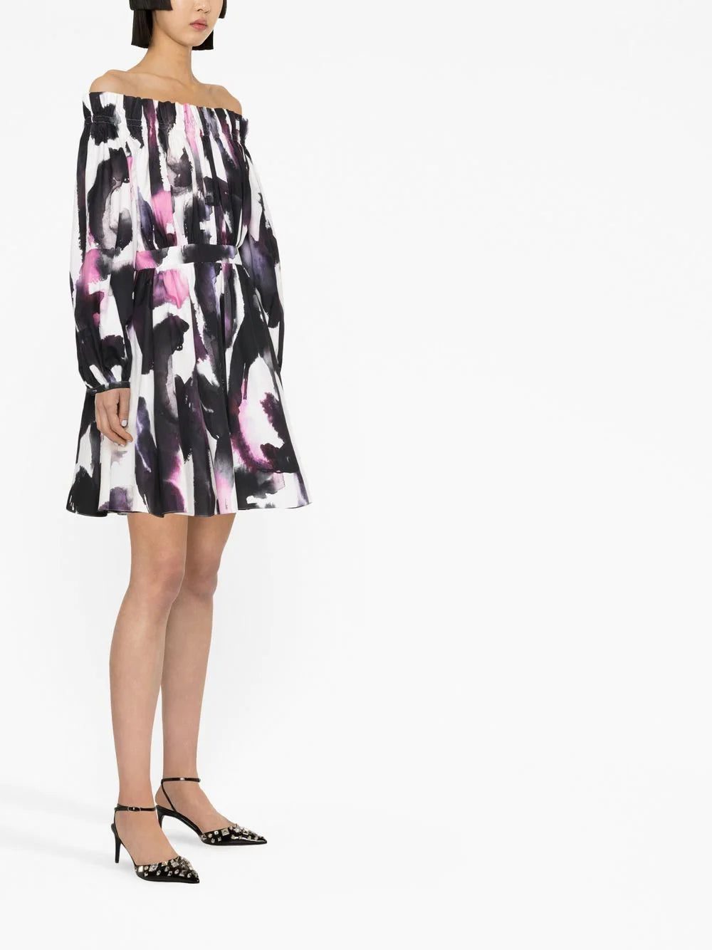 Alexander McQueen off-shoulder abstract-print minidress - Image 3