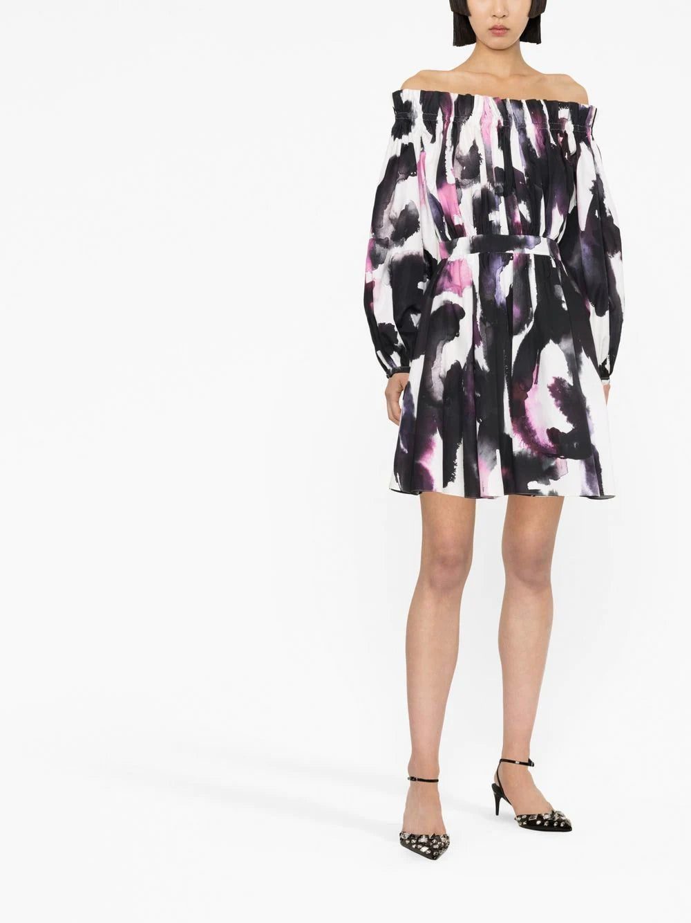 Alexander McQueen off-shoulder abstract-print minidress - Image 2