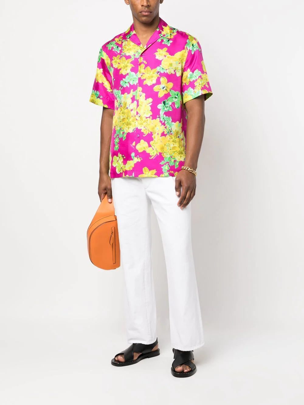 Versace orchid-print short-sleeve silk shirt - Image 2