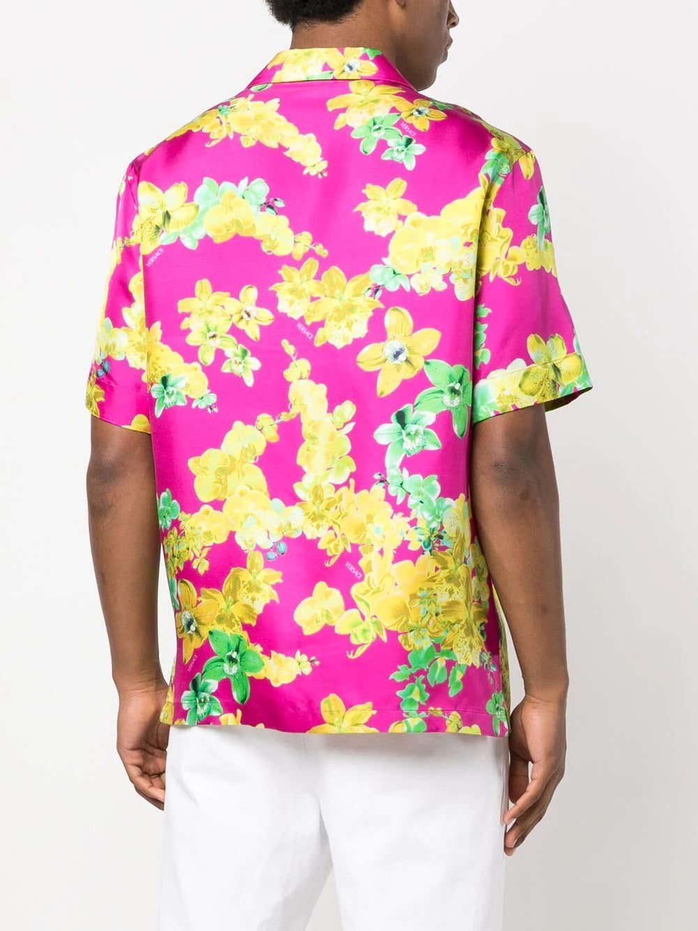 Versace orchid-print short-sleeve silk shirt - Image 4