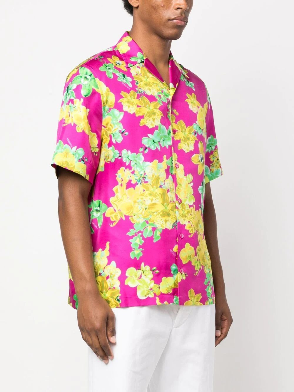 Versace orchid-print short-sleeve silk shirt - Image 3