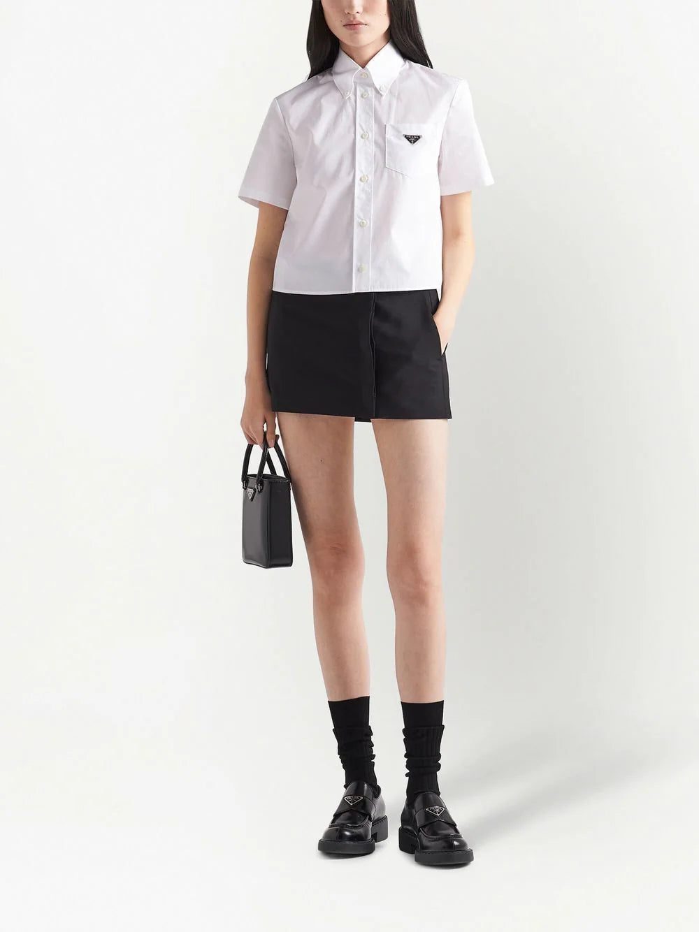 Prada logo-plaque cropped shirt - Image 2