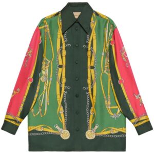 Gucci  Harness-print silk shirt