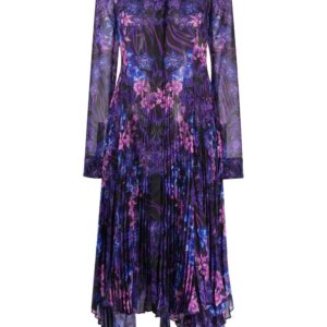 Versace  Orchid Barocco-print pleated shirtdress