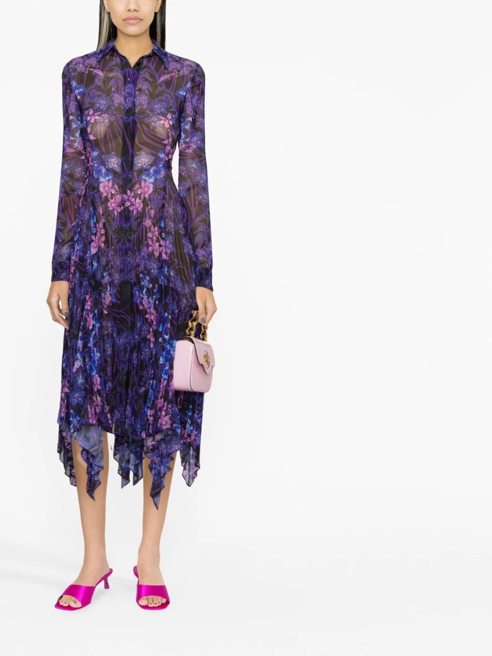 Versace Orchid Barocco-print pleated shirtdress - Image 2