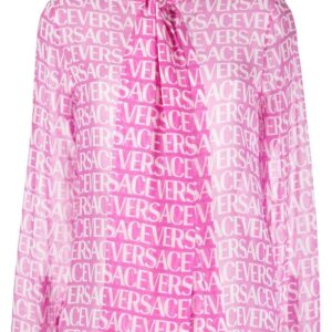 Versace logo-print pussybow blouse