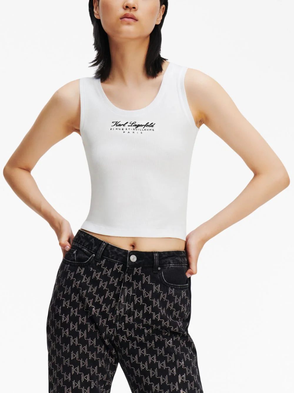Karl Lagerfeld Karl Signature embroidered cotton tank top - Image 3