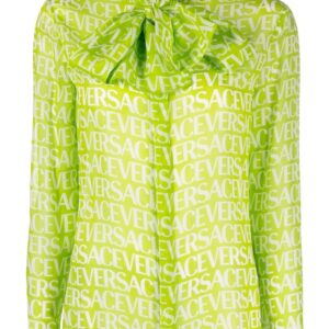 Versace  pussy-bow logo-print blouse